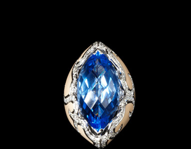 Deep Blue Sea topaz with enameling and diamonds