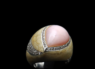 Pink Opal framed with diamonds